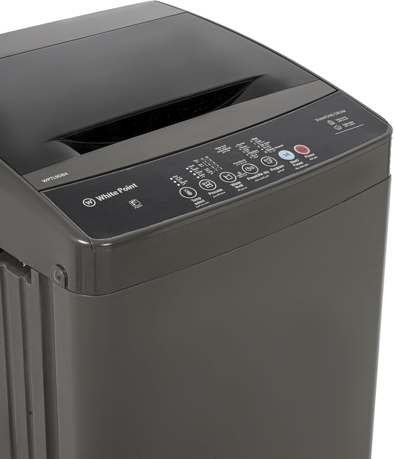 WHITE POINT Top loading Washing Machine 9 KG Digital Screen – Diamond Drum Black WPTL9DBBA