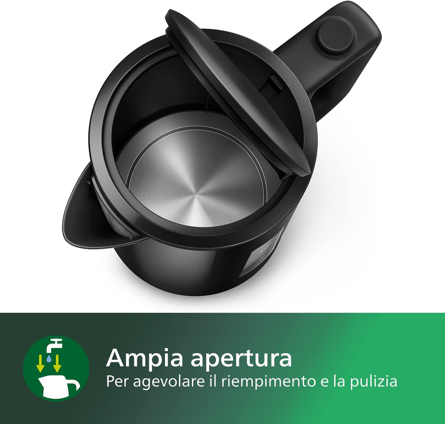 Philips electric kettle - 2200W, 1.7 L, Water level indicator, Black, Plastic - HD9318/20