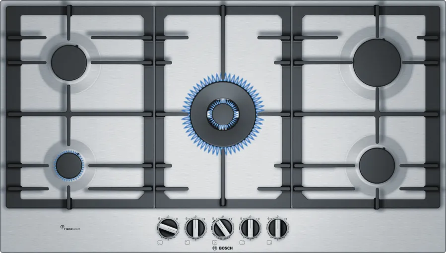 BOSCH Series 6 Gas Built-In Hob, 5 Burners, Stainless steel - PCR9A5B90