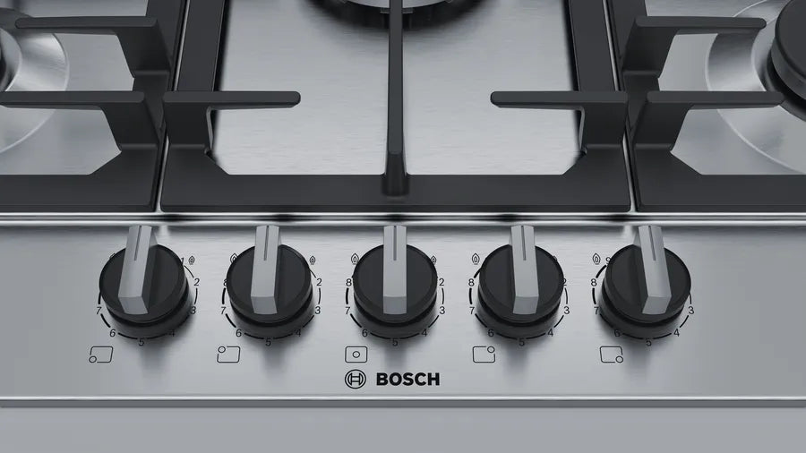BOSCH Series 6 Gas Built-in Hob, 75CM, 5 Burners, FlameSelect, Stainless Steel - PCQ7A5B90