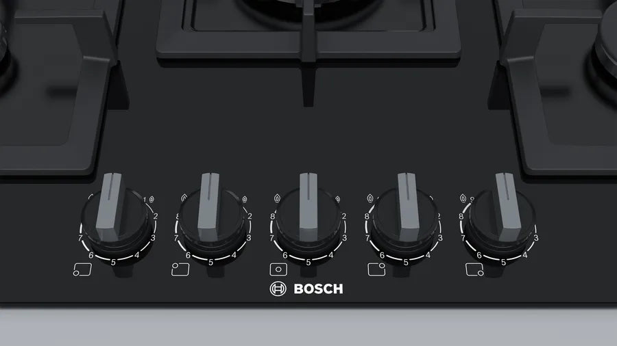 BOSCH Serie 6 Gas Built-In Hob, 5 Burners, Black - PPQ7A6B20