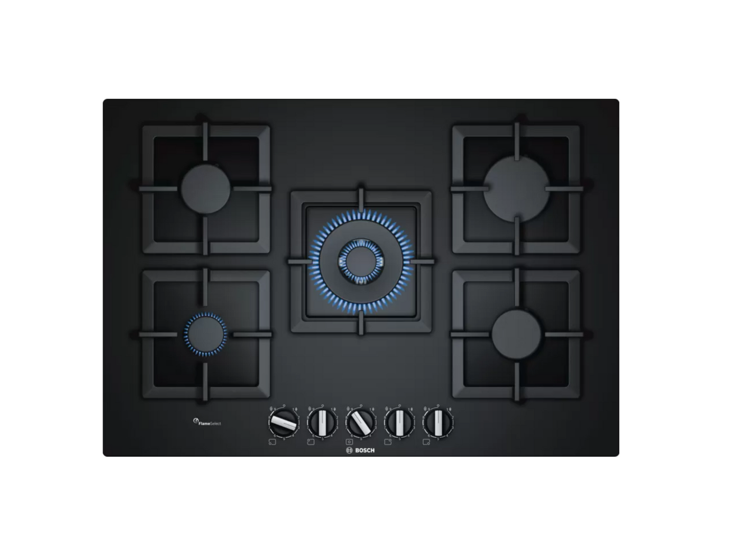 BOSCH Serie 6 Gas Built-In Hob, 5 Burners, Black - PPQ7A6B20