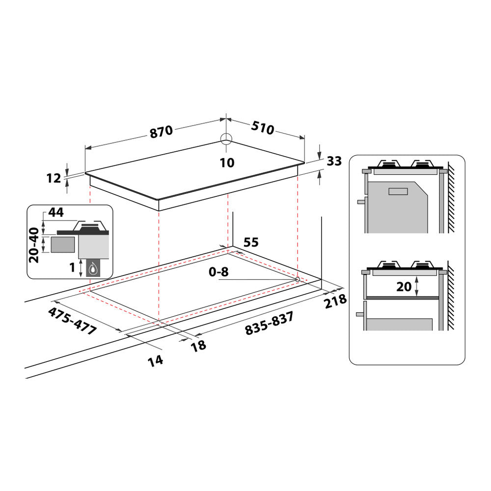 Ariston 90 cm built-in gas hob, 6 burners - 88 liter gas oven - 90 cm cooker hood - silver -962
PHN 962 TS/IX/A