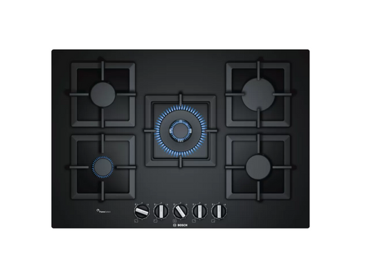 BOSCH Serie 6 Gas Built-In Hob, 5 Burners, Black - PPQ7A6B20