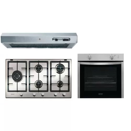 Indesit Built-In Bundle 90 CM, Hob IN 9522 IX + Hood ISLK 96 LS X +  Indesit Built-In Gas Oven, Stainless Steel, 60 cm- IGW324IX