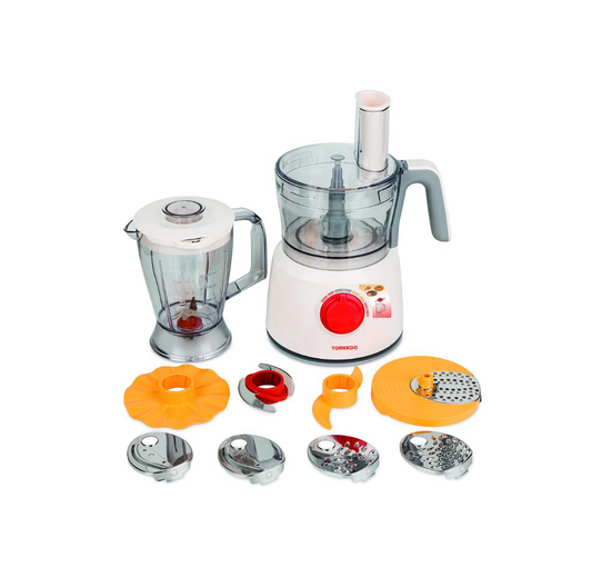 TORNADO Food Processor 1000 Watt 1.2 Liter Bowl 1 Liter Blender White TFP-1000CC